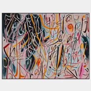 Abstraktní obraz s bohatou strukturou a expresivními liniemi