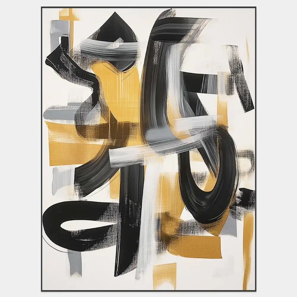 ČERNÁ ENERGIE - ABSTRAKTNÍ OBRAZ (DAA 147) 1 The abstract painting with a black and gold composition looks dynamic thanks to contrasting brushstrokes.