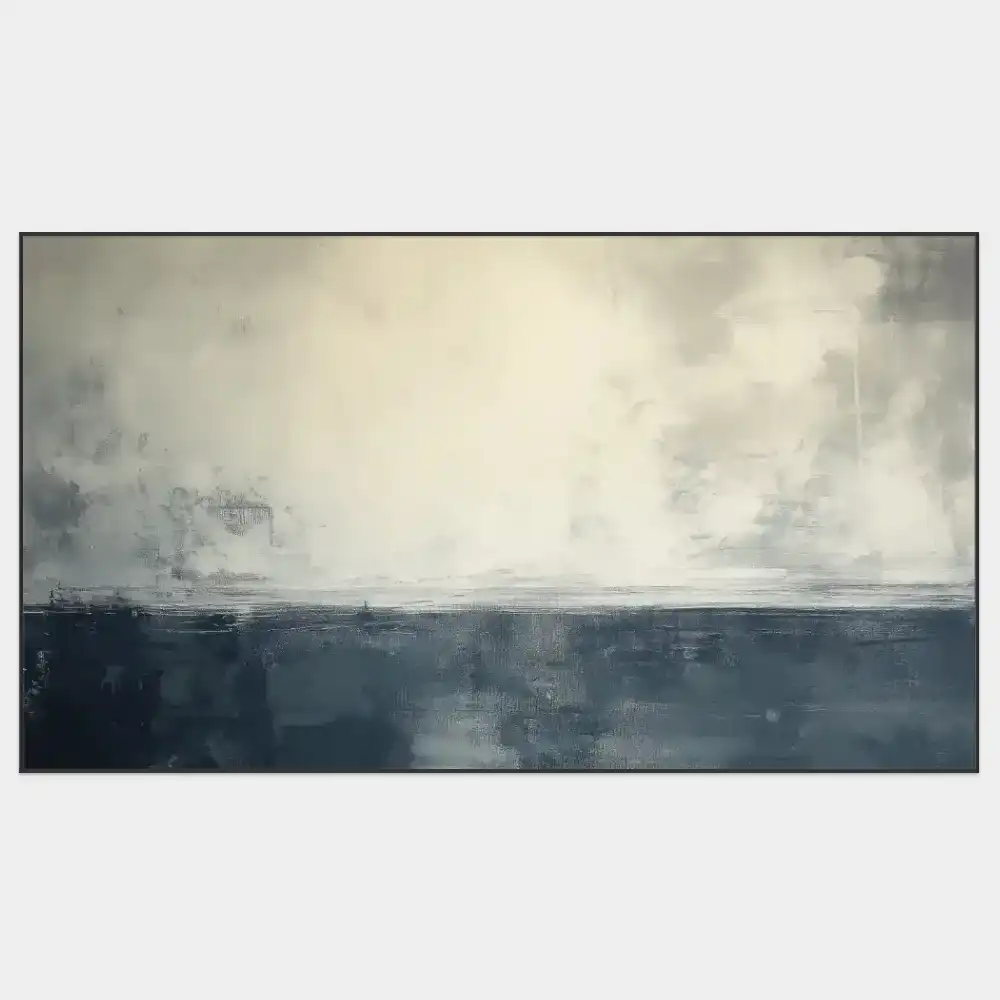 HORIZONT - ABSTRAKTNÍ OBRAZ (IAA 169) 1 An abstract painting with tranquility and harmony, it uses soft blue and beige tones to create a relaxed atmosphere.