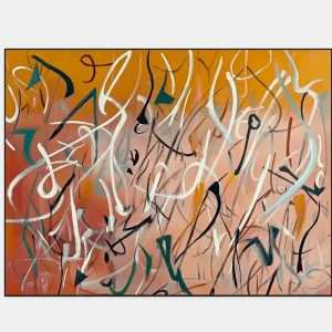 Ein abstraktes Bild voller dynamischer Linien und kräftiger Farben