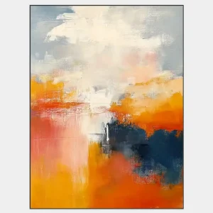 Abstract image in warm tones of orange and blue, evoking movement.