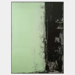 The abstract green-black image creates a strong contrast between the green and black areas.