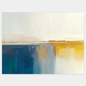 Abstract wall paintings in warm and cool colours create a harmonious composition.