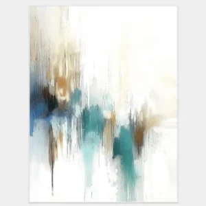 The designer wall painting painted with delicate strokes in a blue-gold scale looks calm and elegant.