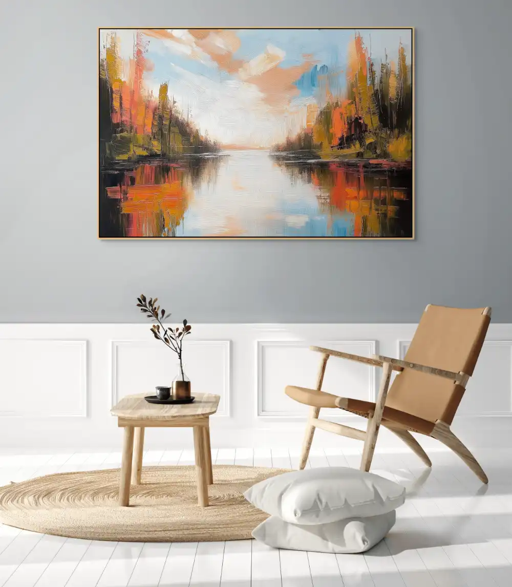 PODZIMNÍ ŘEKA - IMPRESIONISTICKÝ OBRAZ (EIA 704) 5 Impressionistic image of a lake surrounded by a forest in warm autumn colours