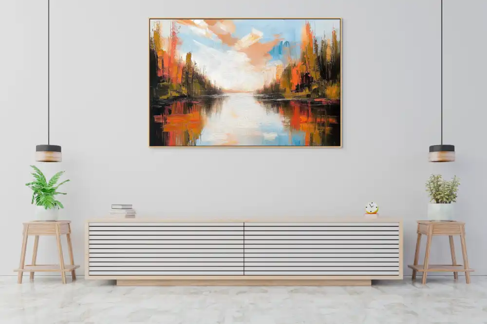 PODZIMNÍ ŘEKA - IMPRESIONISTICKÝ OBRAZ (EIA 704) 6 Impressionistic image of a lake surrounded by a forest in warm autumn colours