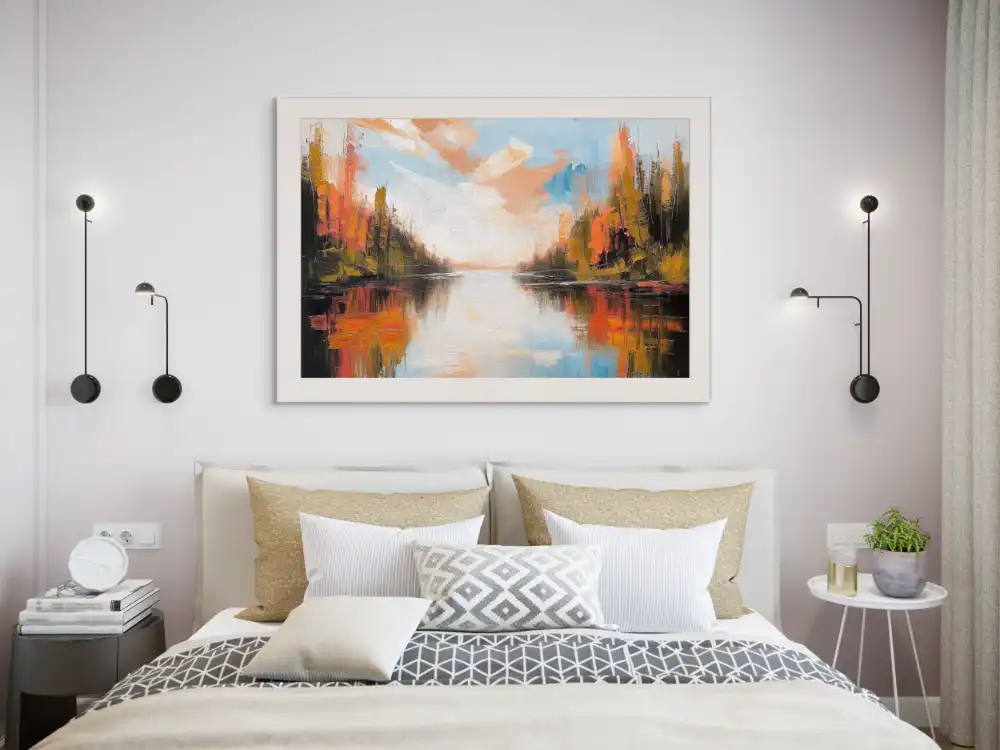 PODZIMNÍ ŘEKA - IMPRESIONISTICKÝ OBRAZ (EIA 704) 7 Impressionistic image of a lake surrounded by a forest in warm autumn colours