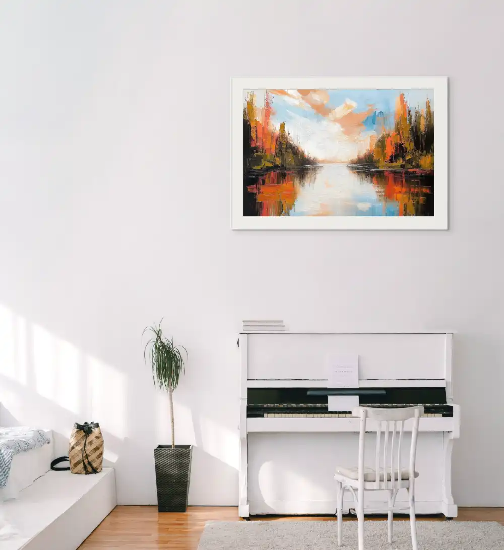 PODZIMNÍ ŘEKA - IMPRESIONISTICKÝ OBRAZ (EIA 704) 8 Impressionistic image of a lake surrounded by a forest in warm autumn colours