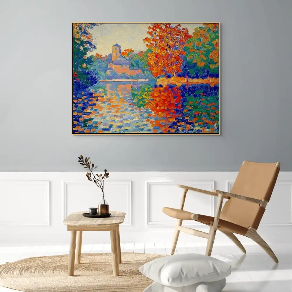 PODZIMNÍ OZVĚNA - IMPRESIONISTICKÝ OBRAZ (FIA 310) 2 Impresionistická malba podzimní krajiny s barevným odrazem ve vodní hladině.