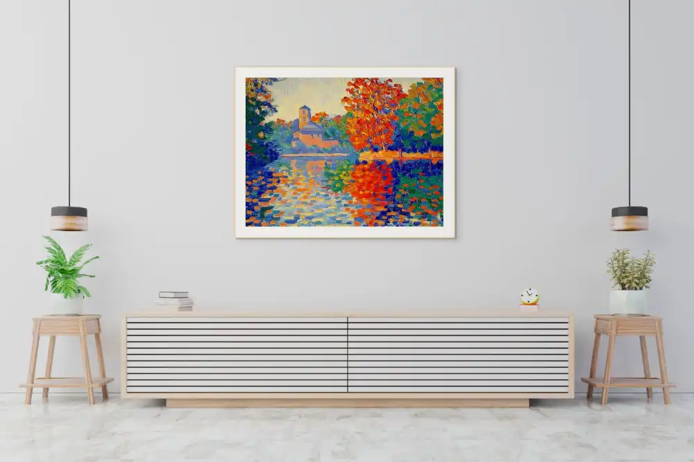 PODZIMNÍ OZVĚNA - IMPRESIONISTICKÝ OBRAZ (FIA 310) 3 Impresionistická malba podzimní krajiny s barevným odrazem ve vodní hladině.