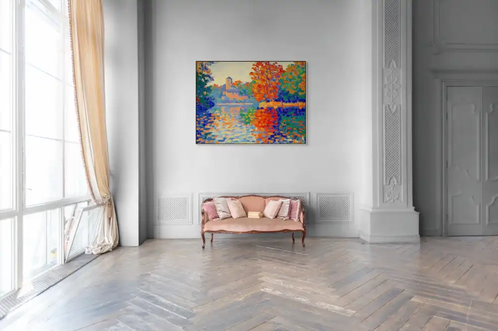 PODZIMNÍ OZVĚNA - IMPRESIONISTICKÝ OBRAZ (FIA 310) 6 Impresionistická malba podzimní krajiny s barevným odrazem ve vodní hladině.