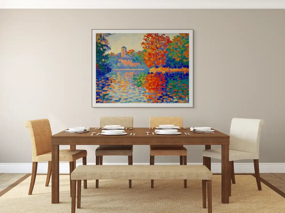 PODZIMNÍ OZVĚNA - IMPRESIONISTICKÝ OBRAZ (FIA 310) 7 Impresionistická malba podzimní krajiny s barevným odrazem ve vodní hladině.