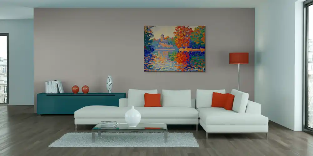 PODZIMNÍ OZVĚNA - IMPRESIONISTICKÝ OBRAZ (FIA 310) 8 Impresionistická malba podzimní krajiny s barevným odrazem ve vodní hladině.