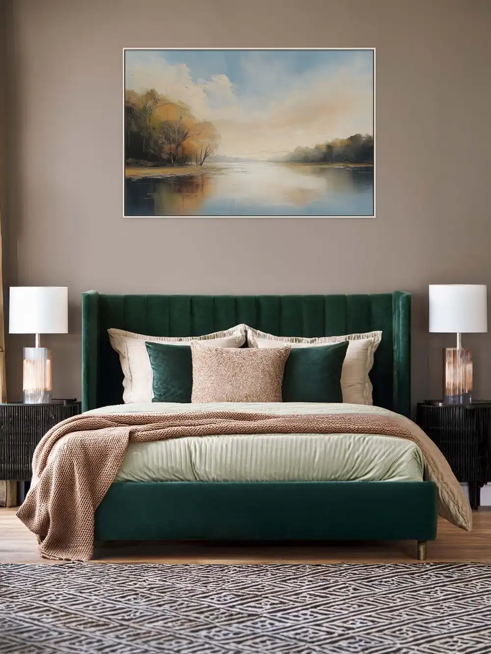 MORNING FULL OF PEACE - IMPRESSIONISTIC PAINTING (FIA 704) 3 Impressionistic painting of a calm lake with soft light and autumn landscape