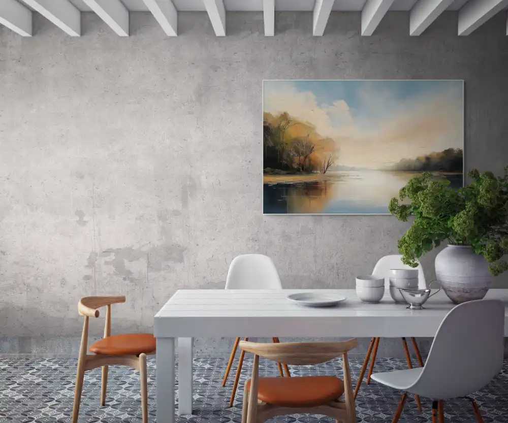 MORNING FULL OF PEACE - IMPRESSIONISTIC PAINTING (FIA 704) 8 Impressionistic painting of a calm lake with soft light and autumn landscape