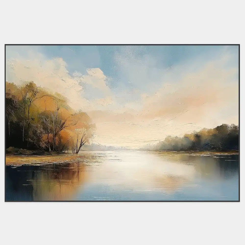 MORNING FULL OF PEACE - IMPRESSIONISTIC PAINTING (FIA 704) 1 Impressionistic painting of a calm lake with soft light and autumn landscape