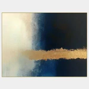 This luxurious abstract painting suitable for modern interiors combines dark tones with a distinctive golden line.