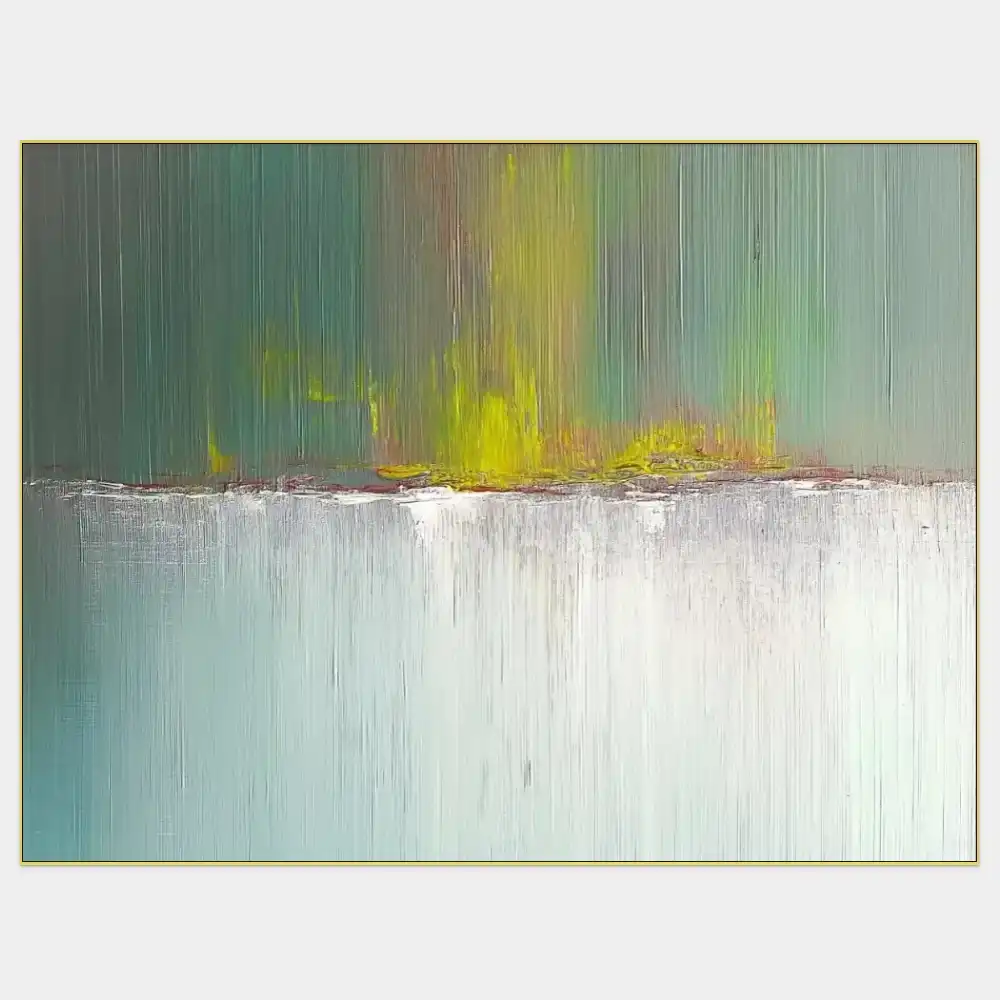 JARNÍ OZVĚNA - ABSTRAKTNÍ OBRAZ (AAA 166) 1 Obraz abstraktní v zelenobílé barvě působí klidně a organicky díky vertikálním tahům.