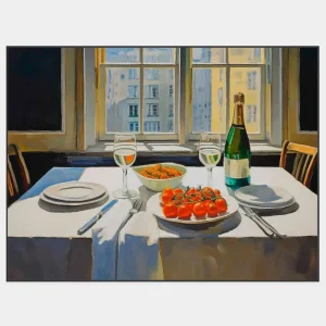 Gemälde für die Küche mit ruhiger Atmosphäre und Wein am Stadtfenster