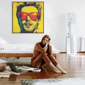 Pop art obraz muže s červenými slunečními brýlemi