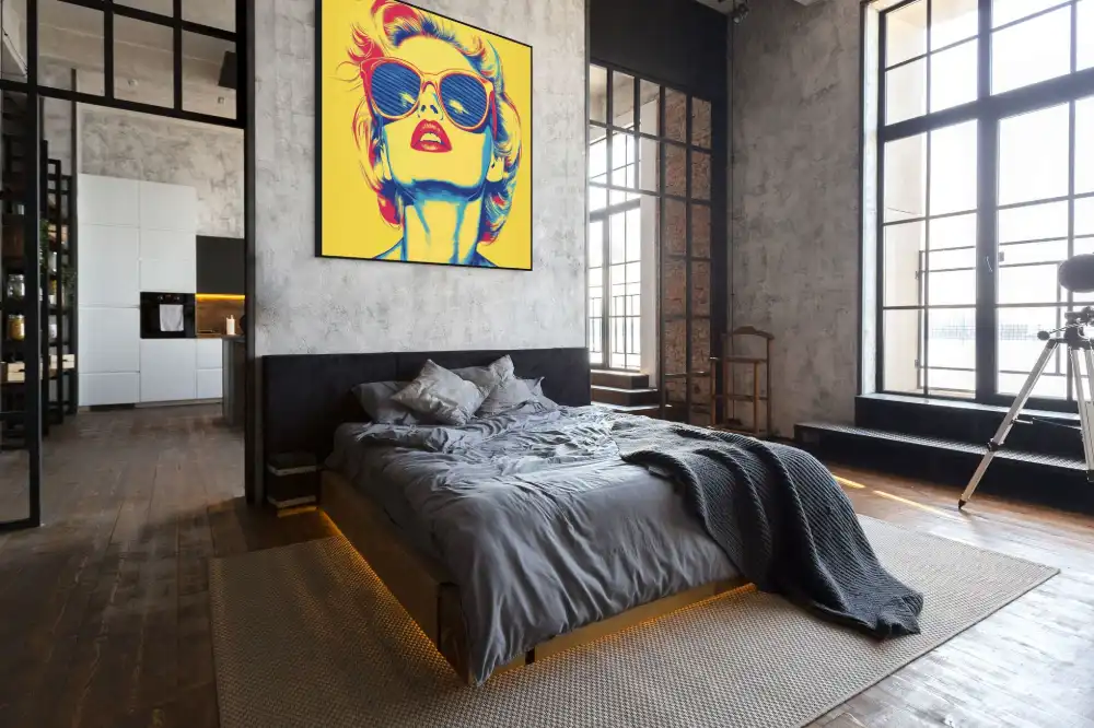 POLIBEK V BARVÁCH OHNĚ - POP ART OBRAZ (CPA 804) 4 Pop art obraz ženy s červenými brýlemi ve výrazném barevném kontrastu