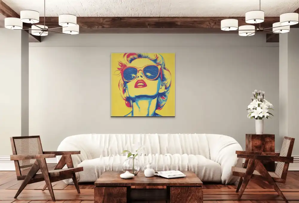 POLIBEK V BARVÁCH OHNĚ - POP ART OBRAZ (CPA 804) 7 Pop art obraz ženy s červenými brýlemi ve výrazném barevném kontrastu