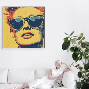 Pop art image of a man with sunglasses in retro style with bold color scheme