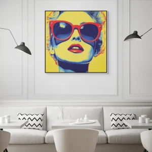Pop art image of a woman in glasses with a retro look and rich colour styling