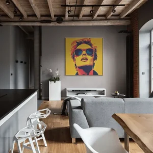 Pop art image of a man wearing glasses with strong colour contrast and retro atmosphere