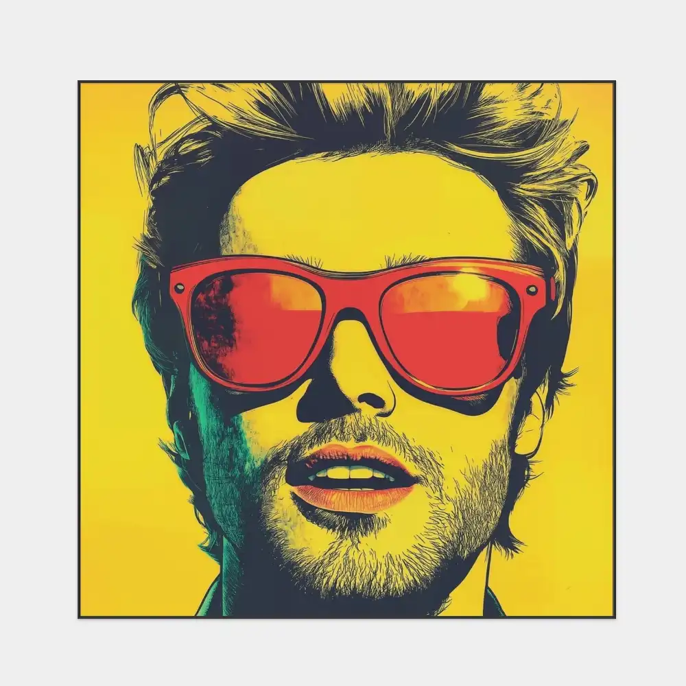 MUŽ V ČERVENÝCH BRÝLÍCH - POP ART OBRAZ (BPA 804) 1 Pop art obraz muže s červenými brýlemi ve výrazném kontrastním provedení