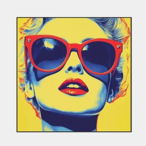 Pop art image of a woman in glasses with a retro look and rich colour styling