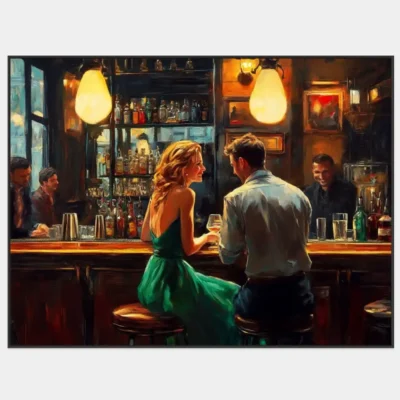Realistický obraz páru v baru s romantickou atmosférou