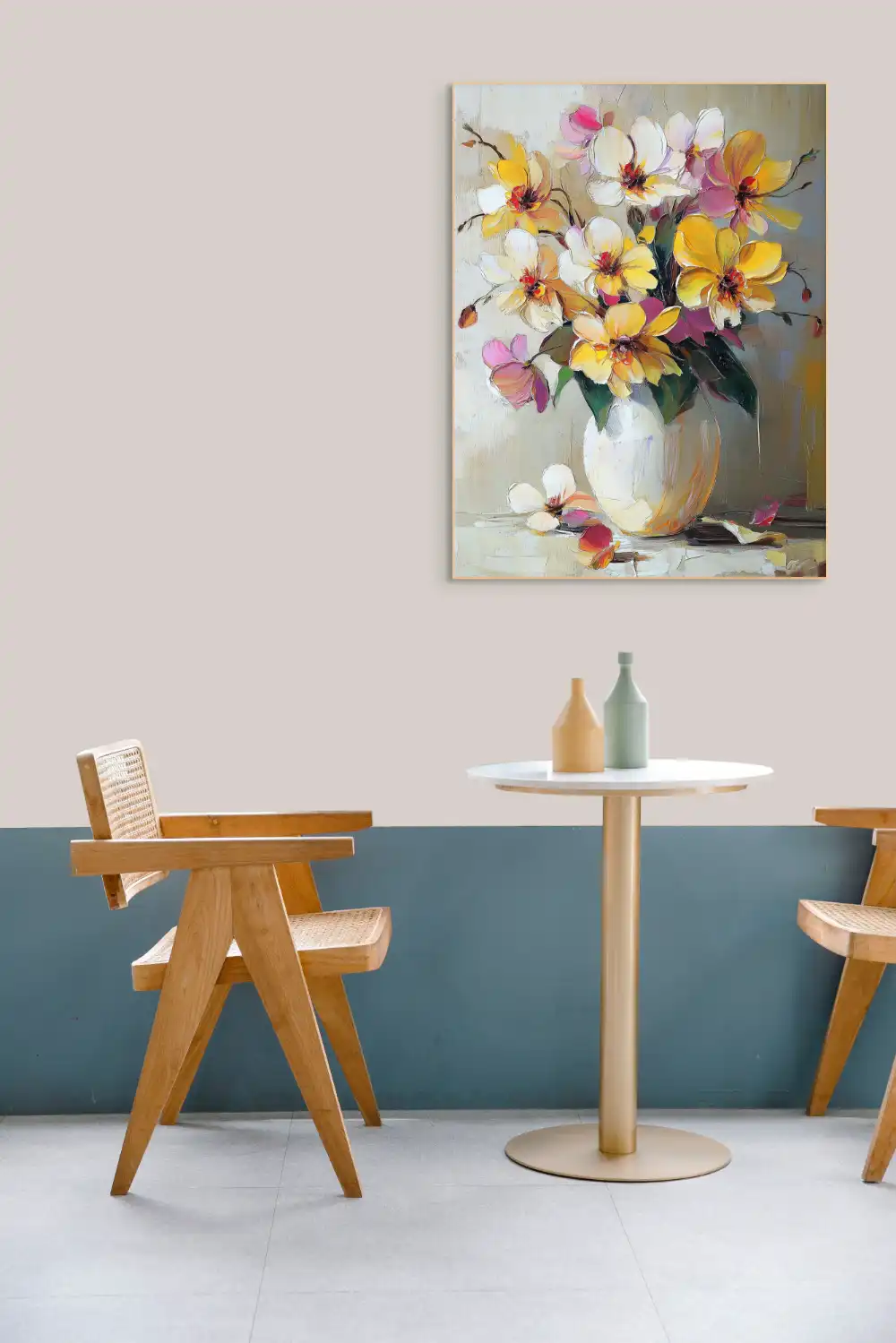 SVĚTLO A KRÁSA KVĚTŮ - REALISTICKÝ OBRAZ (BRA 614) 3 Paintings of flowers in a vase with delicate strokes and vivid colours on a neutral background