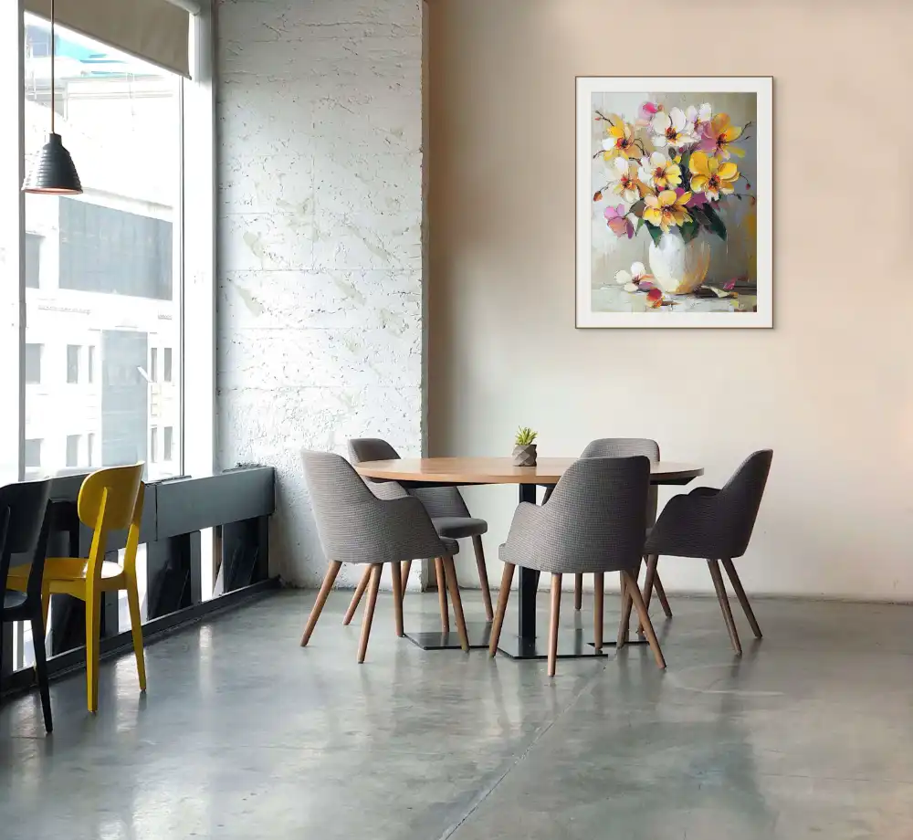 SVĚTLO A KRÁSA KVĚTŮ - REALISTICKÝ OBRAZ (BRA 614) 4 Paintings of flowers in a vase with delicate strokes and vivid colours on a neutral background