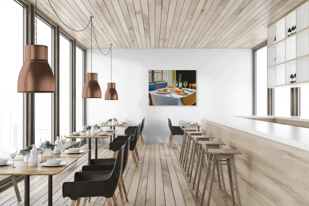 STŮL PRO DVĚ DUŠE - REALISTICKÝ OBRAZ (CRA 606) 7 Ručně malovaný obraz letního stolování s vínem, sendviči a rajčaty