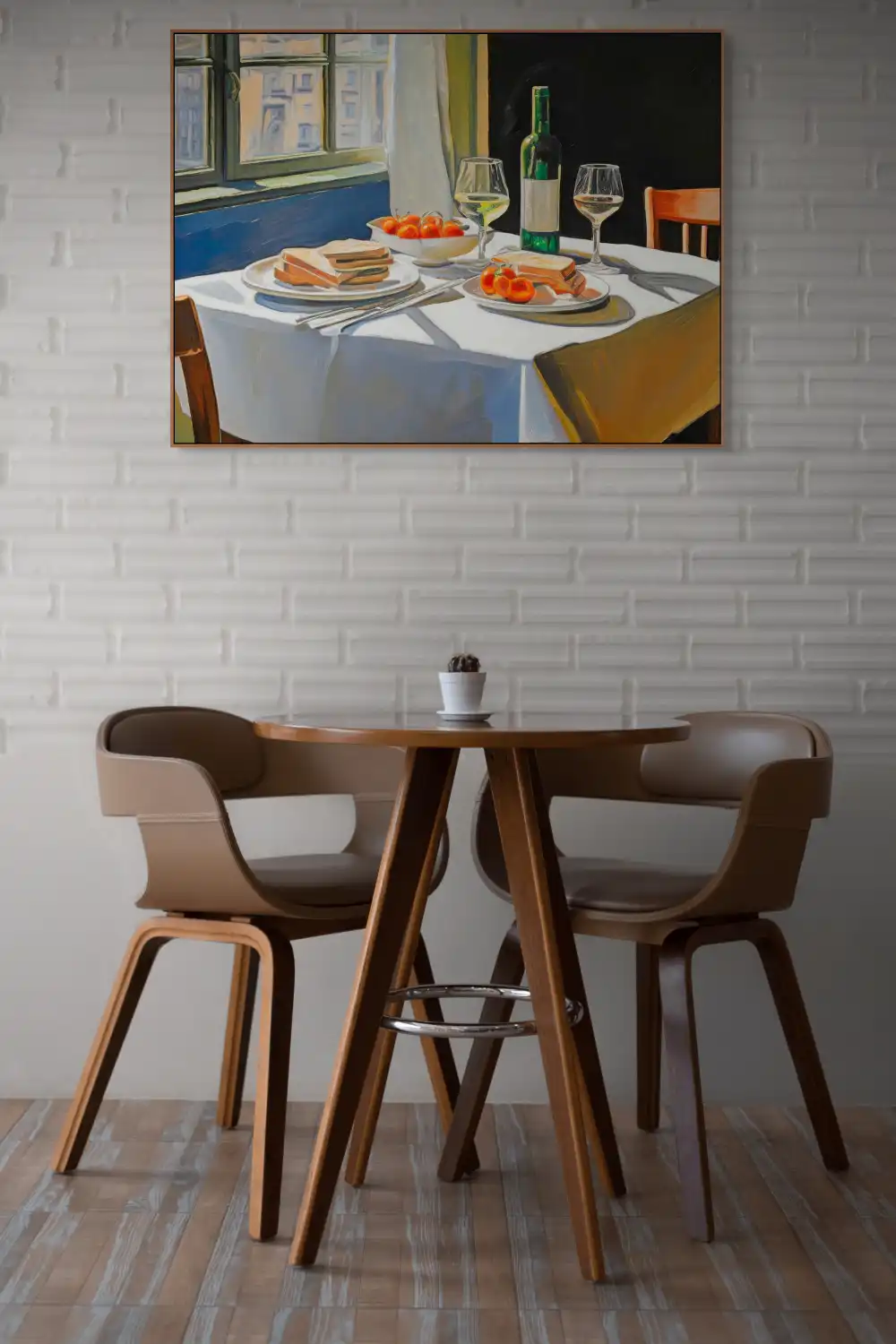 STŮL PRO DVĚ DUŠE - REALISTICKÝ OBRAZ (CRA 606) 8 Ručně malovaný obraz letního stolování s vínem, sendviči a rajčaty