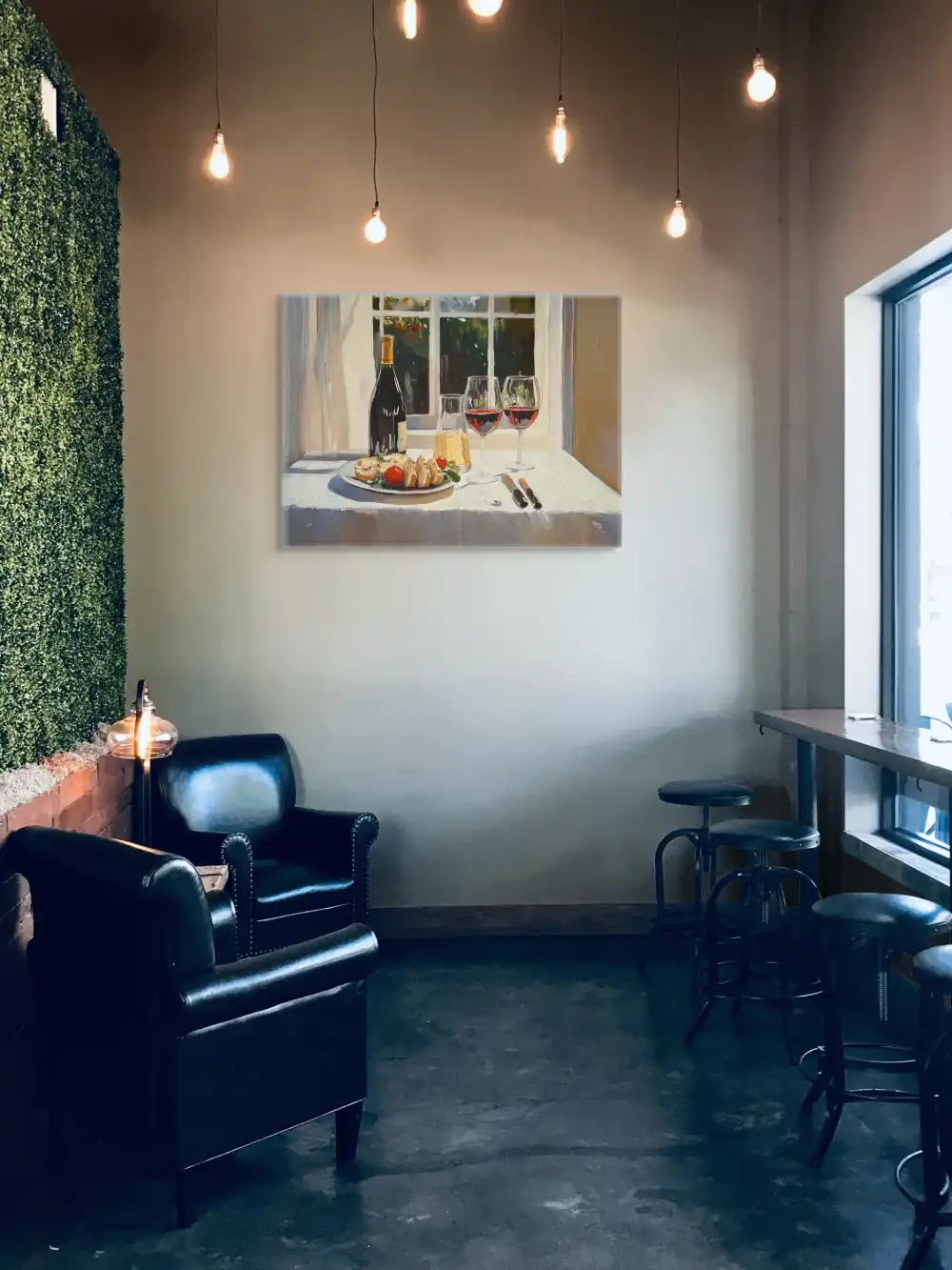 TWO GLASSES OF RED - REALISTIC PICTURE (DRA 606) 7 Hand-painted wall picture of wine and dinner in the evening light