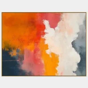 Hand-painted abstract painting colored with intense colors of orange and blue.