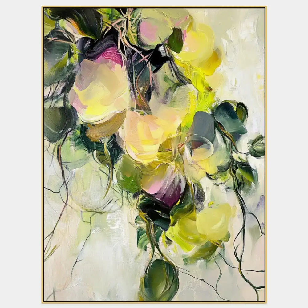 ENERGIE ROZKVĚTU - ABSTRAKTNÍ OBRAZ (FAA 191) 1 Abstraktní malba s květinami v dynamickém rozmístění