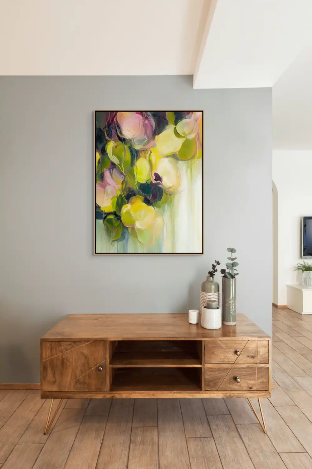 SVĚTELNÁ ZAHRADA - ABSTRAKTNÍ OBRAZ (AAA 191) 8 Abstraktní obraz květin na plátně s jemnou hrou světla a barev