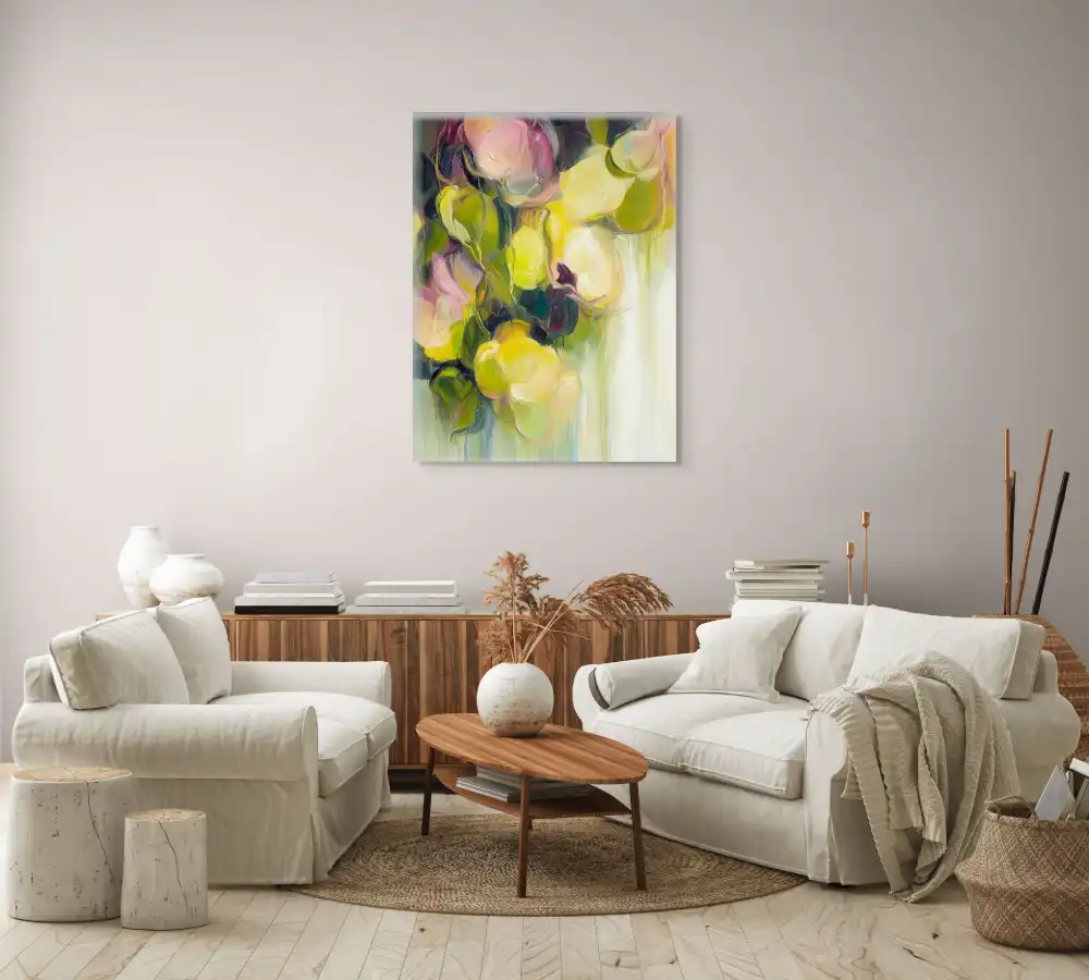 SVĚTELNÁ ZAHRADA - ABSTRAKTNÍ OBRAZ (AAA 191) 9 Abstraktní obraz květin na plátně s jemnou hrou světla a barev