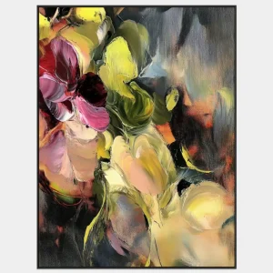 Abstraktes Bild mit Blumenmotiv in dramatischem Farbkontrast
