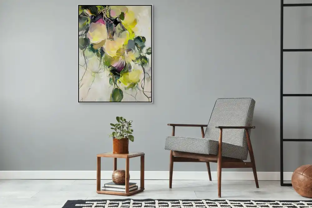 ENERGIE ROZKVĚTU - ABSTRAKTNÍ OBRAZ (FAA 191) 3 Abstraktní malba s květinami v dynamickém rozmístění