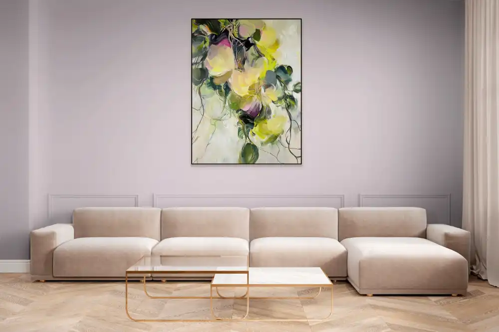 ENERGIE ROZKVĚTU - ABSTRAKTNÍ OBRAZ (FAA 191) 10 Abstraktní malba s květinami v dynamickém rozmístění