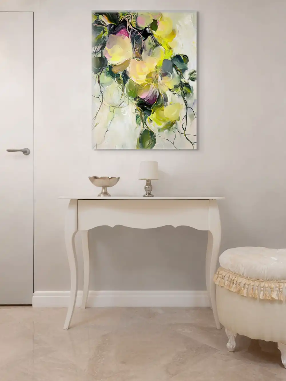 ENERGIE ROZKVĚTU - ABSTRAKTNÍ OBRAZ (FAA 191) 4 Abstraktní malba s květinami v dynamickém rozmístění