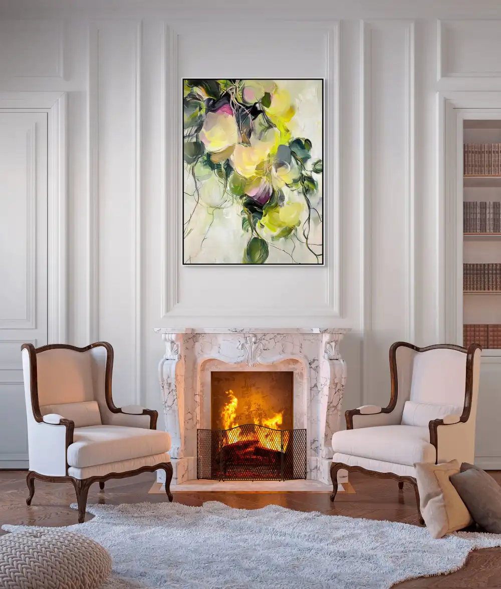 ENERGIE ROZKVĚTU - ABSTRAKTNÍ OBRAZ (FAA 191) 5 Abstraktní malba s květinami v dynamickém rozmístění