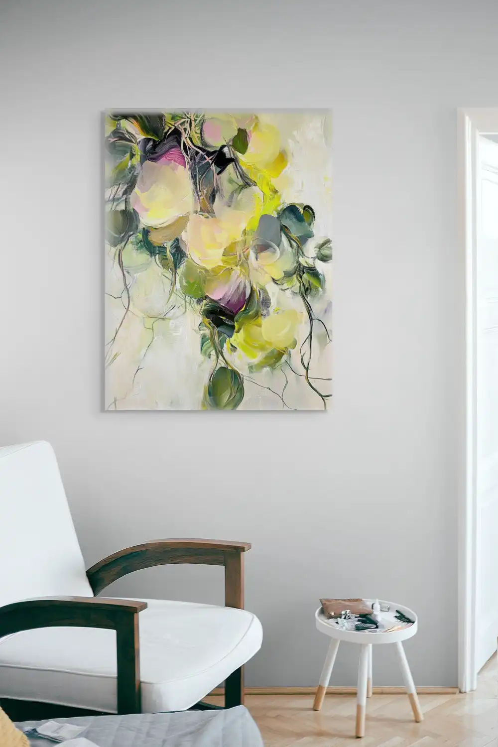 ENERGIE ROZKVĚTU - ABSTRAKTNÍ OBRAZ (FAA 191) 6 Abstraktní malba s květinami v dynamickém rozmístění