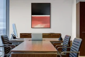 Minimalistický obraz v černočervené barvě s bílým horizontem