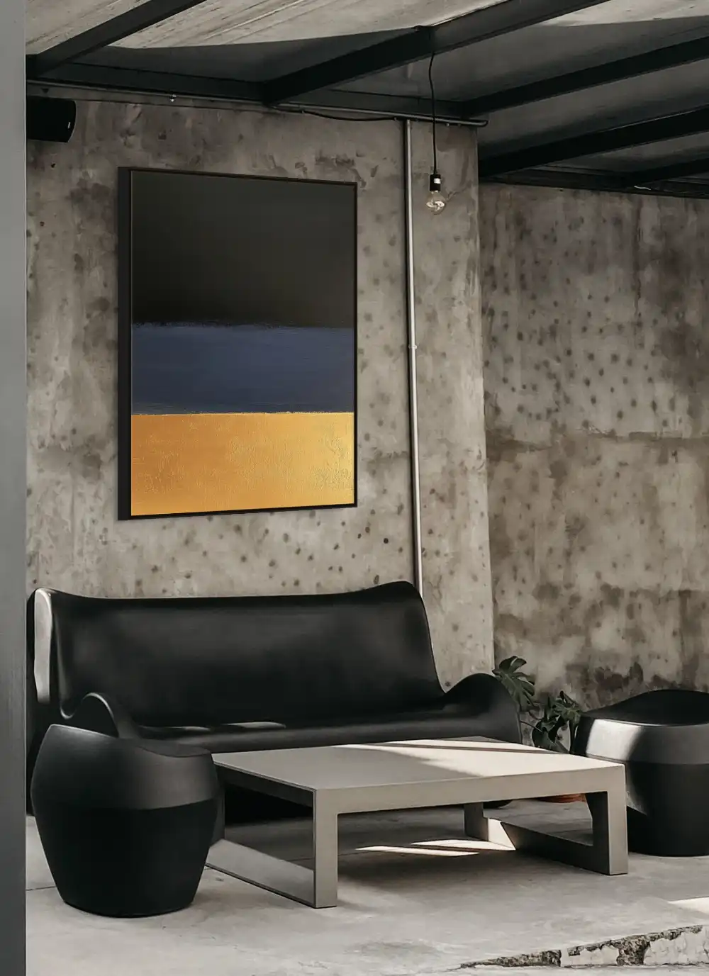 LICHT UNTER DER OBERFLÄCHE – MINIMALISTISCHES BILD (AMA 106) 3 Ein minimalistisches Bild mit Tiefe und Ruhe in einer Kombination aus Dunkelblau und Gold.