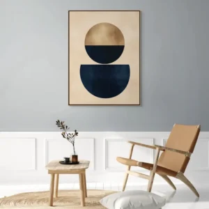minimalistický obraz s černou a zlatou geometrií na světlém pozadí – artonline